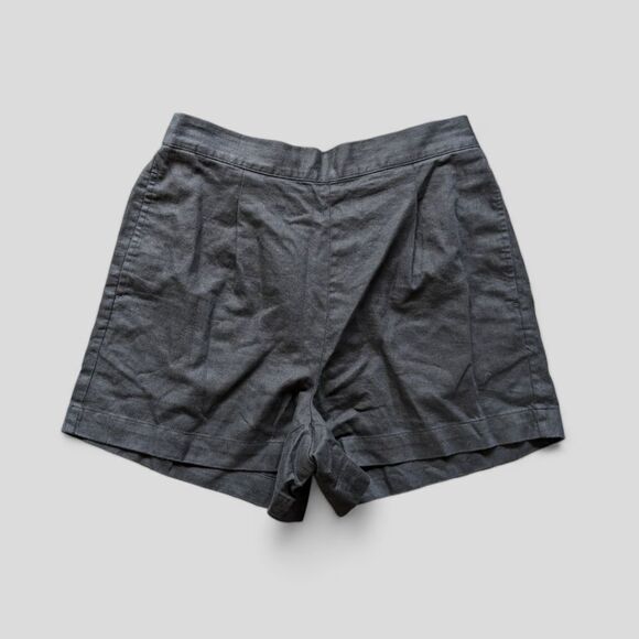 Madewell Linen High Elastic‎ Waist Flat Front Pull On Dress Shorts Black M NWT - Picture 4 of 13